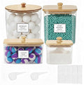 4 packs Laundry Pod Containers for Storage & Organization, Solution featuring Powder Laundry Detergent Container & dryer sheets with bamboo lids and labels. Includes scoops for powder and detergent.