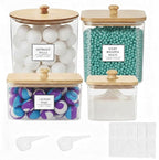 4 packs Laundry Pod Containers for Storage & Organization, Solution featuring Powder Laundry Detergent Container & dryer sheets with bamboo lids and labels. Includes scoops for powder and detergent.