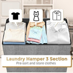 180L Laundry Hamper 3 Section, Large Laundry Hamper with Lid, Dirty Clothes Hampers with Handles, Laundry Basket Organizer for Laundry, Bedroom, Bathroom, Laundry Sorter Baskets, Grey