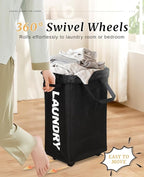 UULANFA Laundry Basket Wheels 75L with Removable Mesh Bag Waterproof Oxford Cloth Suitable for Bedroom Dormitory Clothing Storage Basket (Black*Gray)