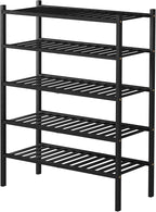 5 Tier Bamboo Shoe Rack for Closet Free Standing Wood Shoe Shelf for Entryway Small Space Stackable 27"x11"x33" (Black)