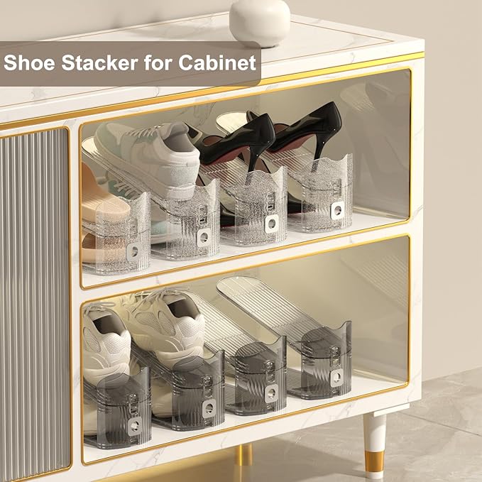 CiBiZi Clear Shoe Slots Organizers 10Pack Shoe Stacker Organizer for Closet Shoe Stackers for a Pair of Shoes Shoe Display Shelf Shoe Rack Holders Space Saver Organizador de Zapatos (Grey)