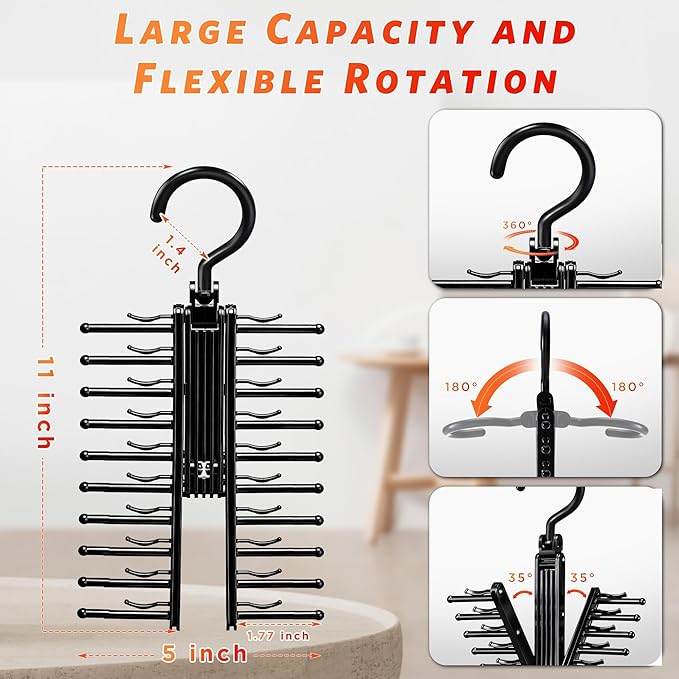 IPOW Upgraded 2 PCS See Everything Cross X 20 Tie Rack Holder,Rotate to Open/Close Tie and Belt Hanger with Non-Slip Clips,360 Degree Swivel Space Saving Organizer