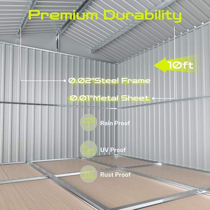 10' x 8' XL Outdoor Storage Shed, Sturdy Metal Building w/Floor and Operable Window for Garden, Backyard, Poolside and Lawn, Grey