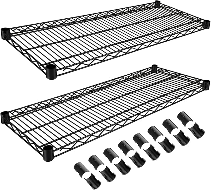 2 Pack Additional Wire Shelf for Wire Shelving Units Chrome Finish Shelving Weight Capacity 600-800 Lb, Heavy Steel Industrial for Warehouses, Closets, Kitchen (Black,14" W X 36" L)