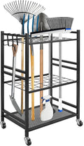 REDCAMP Garden Tool Organizer,Yard Tool Tower Rack for Garage,3 Tier Metal Yard Tools Storage up to 35 Long-Handled Tools/Rakes/Brooms, Heavy Duty Garden Tool Organizer for Garage, Yard, Patio, Shed
