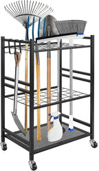 REDCAMP Garden Tool Organizer,Yard Tool Tower Rack for Garage,3 Tier Metal Yard Tools Storage up to 35 Long-Handled Tools/Rakes/Brooms, Heavy Duty Garden Tool Organizer for Garage, Yard, Patio, Shed