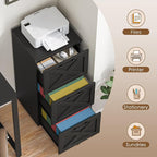 3 Drawer Tall File Cabinet with Wheels, Farmhouse Vertical Filing Cabinet Fits Letter/A4 Size, Rolling File Cabinets Wooden Printer Stand for Home Office, Black