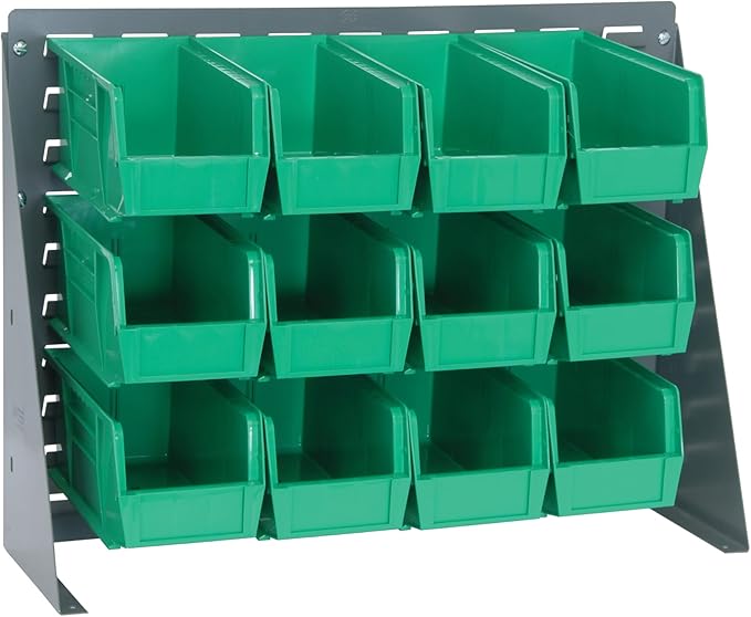 Quantum Storage Systems QBR-2721-230-12GN Ultra Bin Complete Bench Rack Package with 12 Ultra Bins, 27" x 8" x 21" , Green