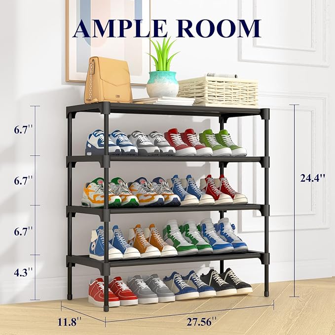 Kitsure Shoe Rack - Non-Woven Shoe Rack Shelf, Shoe Organizer for Closet, Entryway, Garage & Corridor, Stackable Shoe Shelves, X-Large, Black
