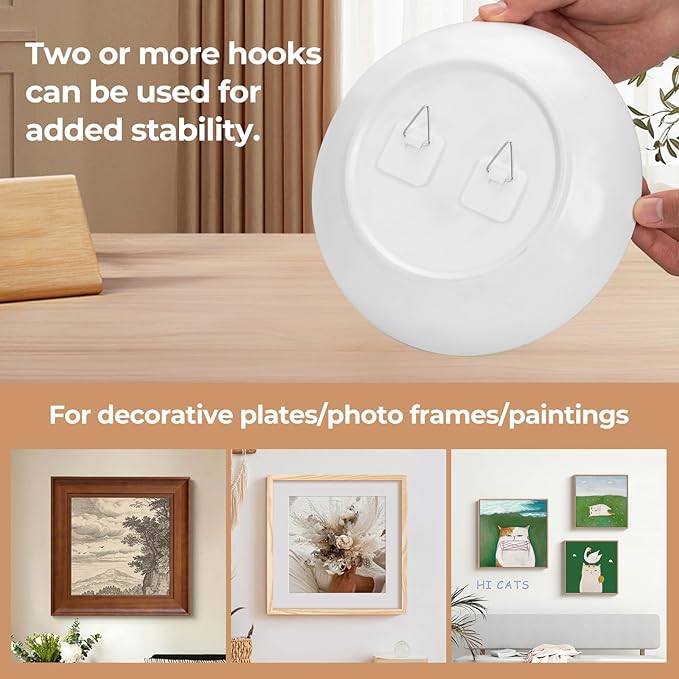 Bilillo 30PCS Adhesive Picture & Plate Hangers, No Nails Wall Hooks, Invisible Heavy Duty Sticky Hanging Hooks for Frames, Plates, Wall Art Decor, No Damage (Round & Square)