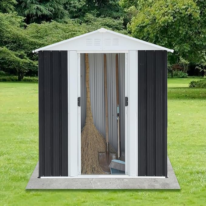 Heavy-Duty Outdoor Garden Shed with Aluminum Alloy Frame, Hinged Door, and Stable Foundation for Secure Storage (5x3 Feet Grey with Metal Base)
