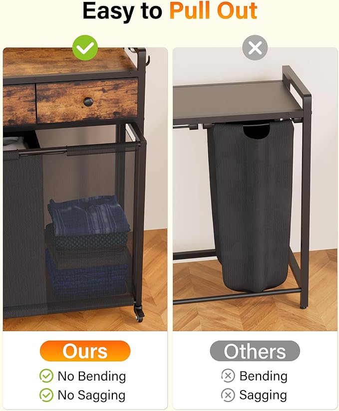 Laundry Sorter 4 Section 206L: Rolling Laundry Basket Organizer with Wheels & Shelf & Oxford Fabric Drawers - Clothes Hamper with Shelf 4 Compartment for Room Organization and Storage