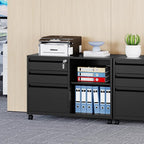 MIIIKO File Cabinet 3 Drawer, Mobile Filing Cabinets with Shelf, Home Office Rolling File Storage Cabinet with Lock, Metal Printer Stand with Casters Office Storage A4, Letter Legal File Folders