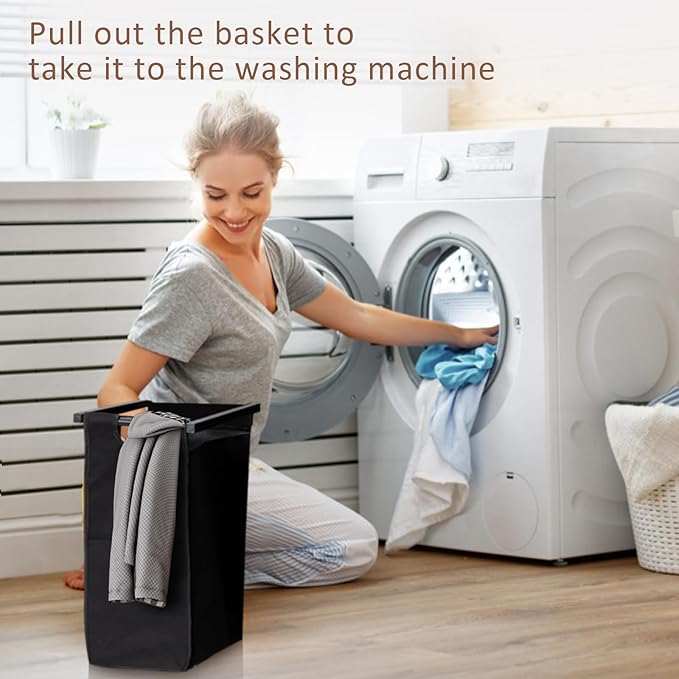 Laundry Sorter 2 Section, Laundry Hamper with Wheels, 2 × 11.5 Gal (87 L), Rolling Laundry Basket, Pull-Out and Removable Oxford Fabric Laundry Bags, Black