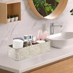 Seagrass Shelf Basket with Dividers, Rectangular Woven Storage Baskets for Organizing, Decorative Wicker Narrow Basket Tray with 3 Sections for Shelves, Toilet Tank, Bathroom Counter