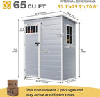DWVO 5x3FT Outdoor Storage Shed with Fence-Style and Side Windows, Floor & Lockable Doors, Plastic Storage Shed for Backyard and Garden, Gray