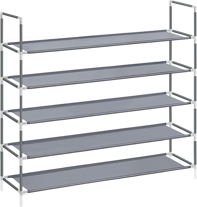 SONGMICS 5-Tier Shoe Rack, Shoe Storage for Hallway Closet, Slim and Space-Saving, Metal Frame, Non-Woven Fabric Shelves, Grey ULSH055G01V1
