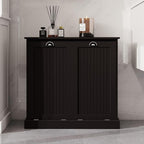 Two-Compartment Tilt-Out Laundry Sorter Cabinet with Removable Bags, E1 MDF Construction, UV Painted Finish, 32.68" L x 31.5" H, 100 Lbs Capacity, Black