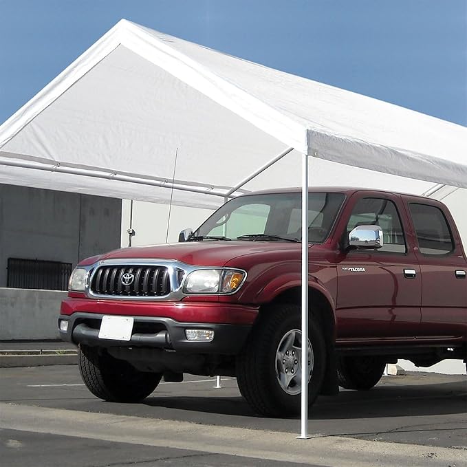 Caravan Canopy Powder Coated Heavy Duty Steel Frame Pop Up Carport with 6 Steel Stakes for Outdoor Activities and Events, White