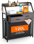 Laundry Hamper with Shelf, 2 Tier Rolling Laundry Hamper 3 section, Laundry Sorter Basket with Wheels, Pull-Out Removable Large Bags, Metal Frames, Wood Drawers for Bathroom, 120L, Rustic Brown