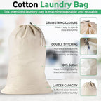 Large Cotton Laundry Bags 24x36 Inch with Drawstring, Heavy Duty Travel Organizer for Hamper, Basket, Camp – Beige (2 Pack)