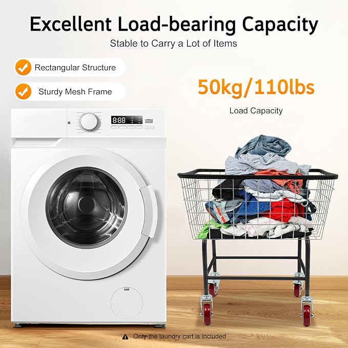Steel Wire Laundry Cart, 20 X 15.7 X 26In Laundry Basket Sorters with 4 Universal Wheels and Detachable Basket, Commercial Free Standing Heavy Duty Rolling Basket Cart for Bathroom Hotel
