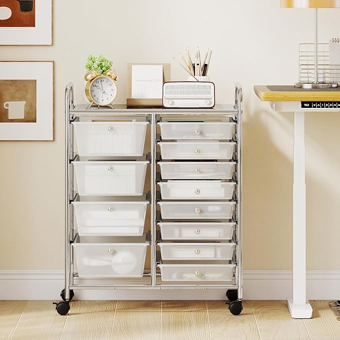 RELAX4LIFE 12-Drawer Rolling Storage Cart - Mobile Utility Drawer Carts with Wheels, Craft Organizers Cart for Organization and Storage, Classroom, School, Office, Home