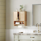 HOOBRO Fluted Bathroom Wall Cabinet, Farmhouse Medicine Cabinet with 2 Fluted Doors, Wall Storage Shelf with Towel Rack, Adjustable Shelf, for Small Spaces, Bathroom, Kitchen, Natural