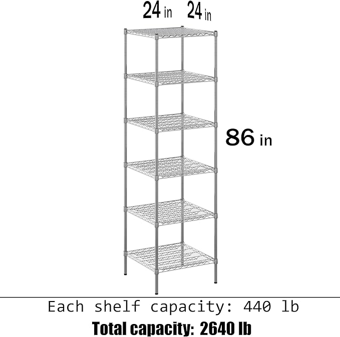 24" Deep x 24" Wide x 86" Height Wire Shelving Kit | 6-Tier | NSF Commercial Storage Rack Unit