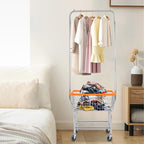 70"H Laundry Cart, Rolling Laundry Basket with Hanging Rack & Wheels, Metal Steel Wire Clothes Hamper with Storage Shelf for Homes, Hotels, Bathrooms & Commercial Laundry, 110lbs Capacity (C)