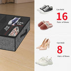 Onlyeasy Sturdy Under Bed Shoe Storage Solution Organizer For Closet Fit 16x2 Pairs, Underbed Shoes Container Bags with Reinforced Handles, Breathable, Linen-like Black, MXAUBS16P2