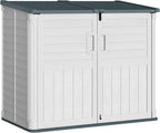 Greesum Outdoor Trash Can Storage Shed, 34 Cu.ft Horizontal Outdoor Storage Cabinet, Waterproof for Garden, Pool Storage, Garbage Cans, Beige
