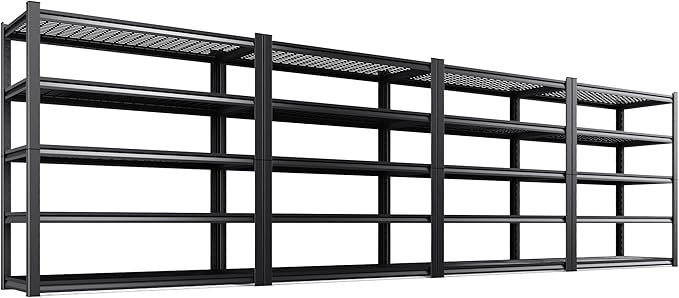 4 Pack Storage Shelves 5-Tier Heavy-Duty Steel Storage Shelving Unit Adjustable Boltless Rack, 2500 lbs Capacity – Durable Organizer for Garage, Kitchen, Basement & Workshop 71”x46”x17.7” Black