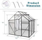 6X8FT Greenhouse for Outdoor, Polycarbonate Greenhouse with Raised Base and Anchor, Heavy-Duty Walk-in Green House with Adjustable Roof Vent and Gutter System for Patio,Backyard (Black, 6X8 FT)