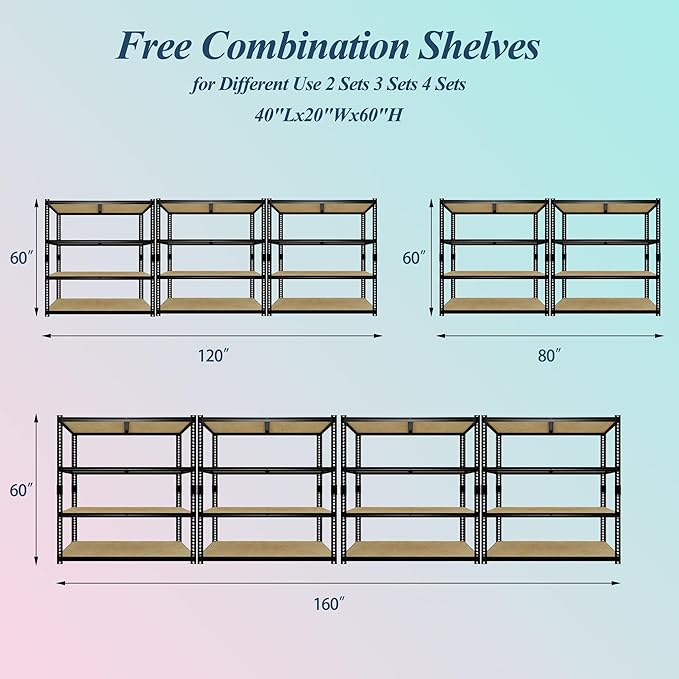 Heavy Duty Garage Storage Shelves, 2000 Lbs Capacity, 4-Tier Adjustable Storage Shelving Unit, 40" L x 20" W x 60" H Metal Shelving Racks for Kitchen Pantry Basement Bathroom Laundry