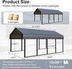 12x20 FT Heavy Duty Metal Carport - Galvanized Steel Car Shelter Garage Kits for 1 Car, RVs, Boats & Outdoor Storage