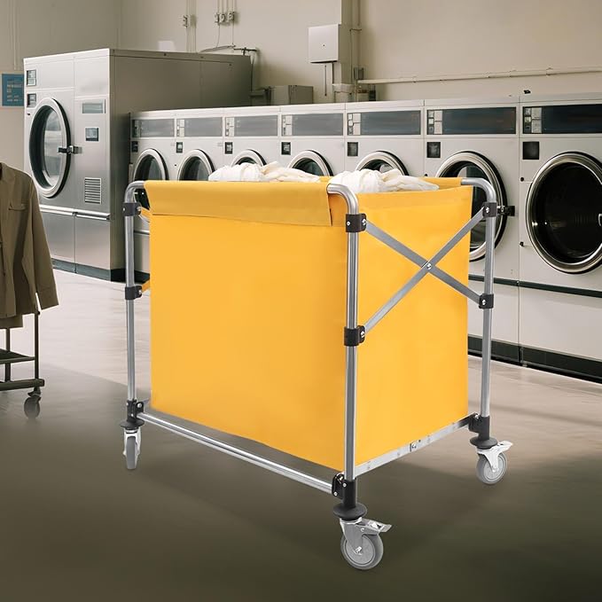 Commercial Laundry Cart with Wheels,Folding Laundry Hamper Cart,Heavy Duty Rolling Laundry Basket with Large Capacity,Laundry Sorter Trolley for Home Hotel Apartment (Yellow, 35.43 * 23.62 * 34.65in)