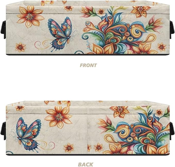 Rectangular Storage Bin Toilet Paper Towels Storage Organizer Bathroom Accessories Multipurpose Storage Caddy for Home Office Bedroom Decor, Boho Butterfly Flower