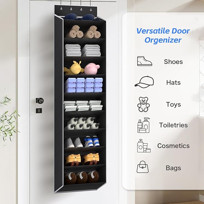 REGELETO 10 Tiers Large Size Over the Door Shoe Organizer Storage, Hanging Shoe Rack for Door with Deep Pockets, Fit 20 Pairs Shoe Organizer Holder for Sneakers and Boots (Black)