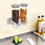 101oz Wall Mount Dry Goods Dispenser, Double-bucket Dry Cereal Dispenser Grain Dispenser Grid Grain Storage Bin Kitchen Storage Organizer, Dry Food Cereal Dispenser For Food Nuts Flour Maker (Silver)
