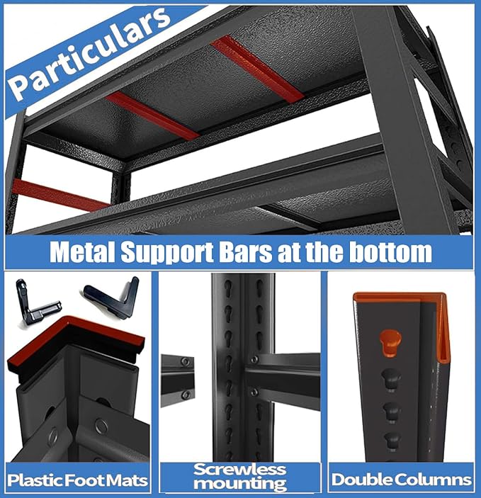 Storage Shelves Heavy Duty 5 Tier Garage Shelving Unit 3000 LBs Adjustable Metal Shelf Industrial Storage Racks Utility Shelf Organiazation for Tools Garage Basement Warehouse 39.4"W*17.7"D*77.4"H