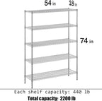 18" Deep x 54" Wide x 74" Height Wire Shelving Kit | 5-Tier | NSF Commercial Storage Rack Unit