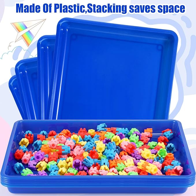 Hoteam 10 Pcs Flat Storage Organizer Tray Bin Letter Size Paper Tray for Classroom Plastic Stackable File Organizer for School Office Teacher Book Organization(Blue,16.14 x 11.81 x 1.38 Inch)