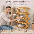 The 9-Tier No-Assembly Bamboo Rack, Folding Bamboo Shoe Rack Organizer with Collapsible Vertical Design, Space-Saving & No-Tool Assembly, for Entryways,Corners,Bedrooms,Balconies (Brown,5)