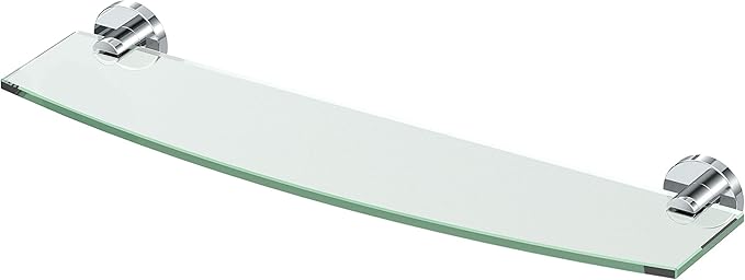 Gatco 4666 Reveal Glass Shelf, Chrome | Wall Mounted 20.13" W X 5.40" D Curved Tempered Glass Shelf | Floating Glass Shelf for Bathroom Storage