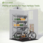 Patiowell 4' x 4' Outdoor Storage Shed with Floor, Plastic Shed Outside Resin Tool Shed with Window and Lockable Door for Backyard Garden Patio Lawn, Light Gray