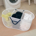 Pop-Up Mesh Triple Sort Laundry Basket with Three Compartments, White, 16" x 16" x 28"