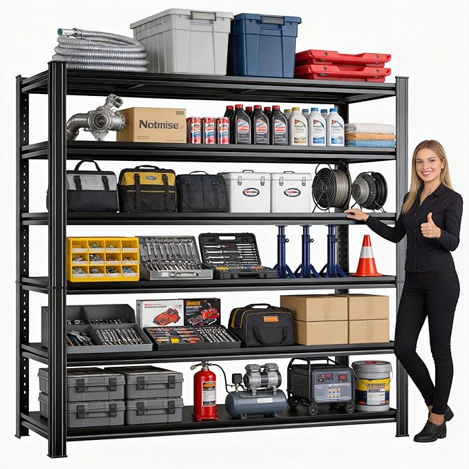 Adjustable 6-Tier Garage Shelving, Heavy Duty Steel Storage Rack, High Load Capacity, Ideal for Garage, Warehouse, or Home Organization (6-Tier 78" H x 40" W x 16" D)