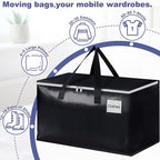 StorageRight Heavy Duty Moving Boxes-Moving Bags with Zipper, Reinforced Handles and Tag Pocket-Collapsible Moving Supplies-Totes for Storage Great for moving, Storage and Travel 93L(Black-10 Pack)